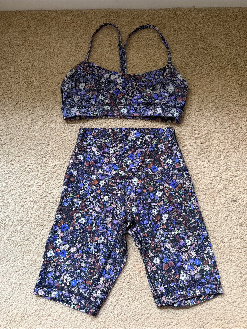 Lulu lemon Floral Print High-Waist Bike Shorts & Bralette Set - Black Floral